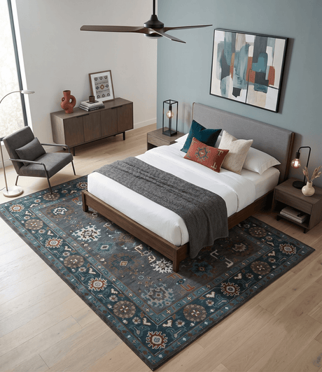Custom Made Charcoal and Teal Hand knotted Traditional Oushak wool area rug
