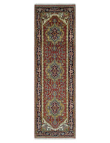 Custom Made Classic Serapi Blue, Rust and Ivory Hand knotted wool Area Rug