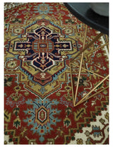 Custom Made Classic Serapi Blue, Rust and Ivory Hand knotted wool Area Rug