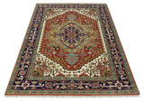 Custom Made Classic Serapi Blue, Rust and Ivory Hand knotted wool Area Rug