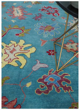 Custom Made Colorful Blue and Beige Hand knotted Traditional Oushak wool Area Rug
