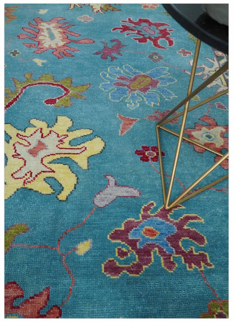 Custom Made Colorful Blue and Beige Hand knotted Traditional Oushak wool Area Rug