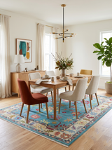 Custom Made Colorful Blue and Beige Hand knotted Traditional Oushak wool Area Rug