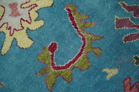 Custom Made Colorful Blue and Beige Hand knotted Traditional Oushak wool Area Rug