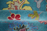 Custom Made Colorful Blue and Beige Hand knotted Traditional Oushak wool Area Rug