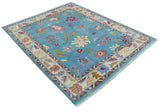 Custom Made Colorful Blue and Beige Hand knotted Traditional Oushak wool Area Rug