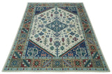 Custom Made Colorful Ivory, Blue, Brown and Teal Hand Knotted Traditional Heriz size wool Area Rug