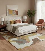Custom Made Contemporary Abstract Ivory, Yellow And Rust Hand Tufted Wool Area Rug