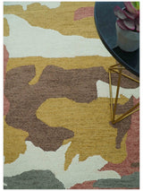Custom Made Contemporary Abstract Ivory, Yellow And Rust Hand Tufted Wool Area Rug