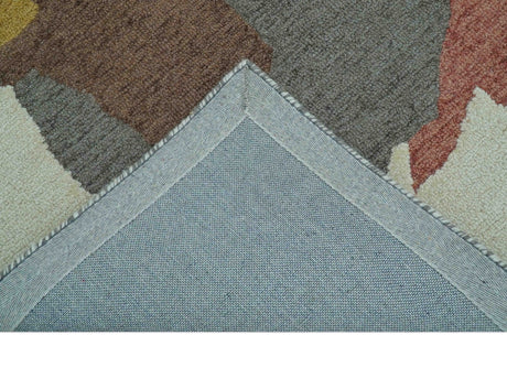 Custom Made Contemporary Abstract Ivory, Yellow And Rust Hand Tufted Wool Area Rug