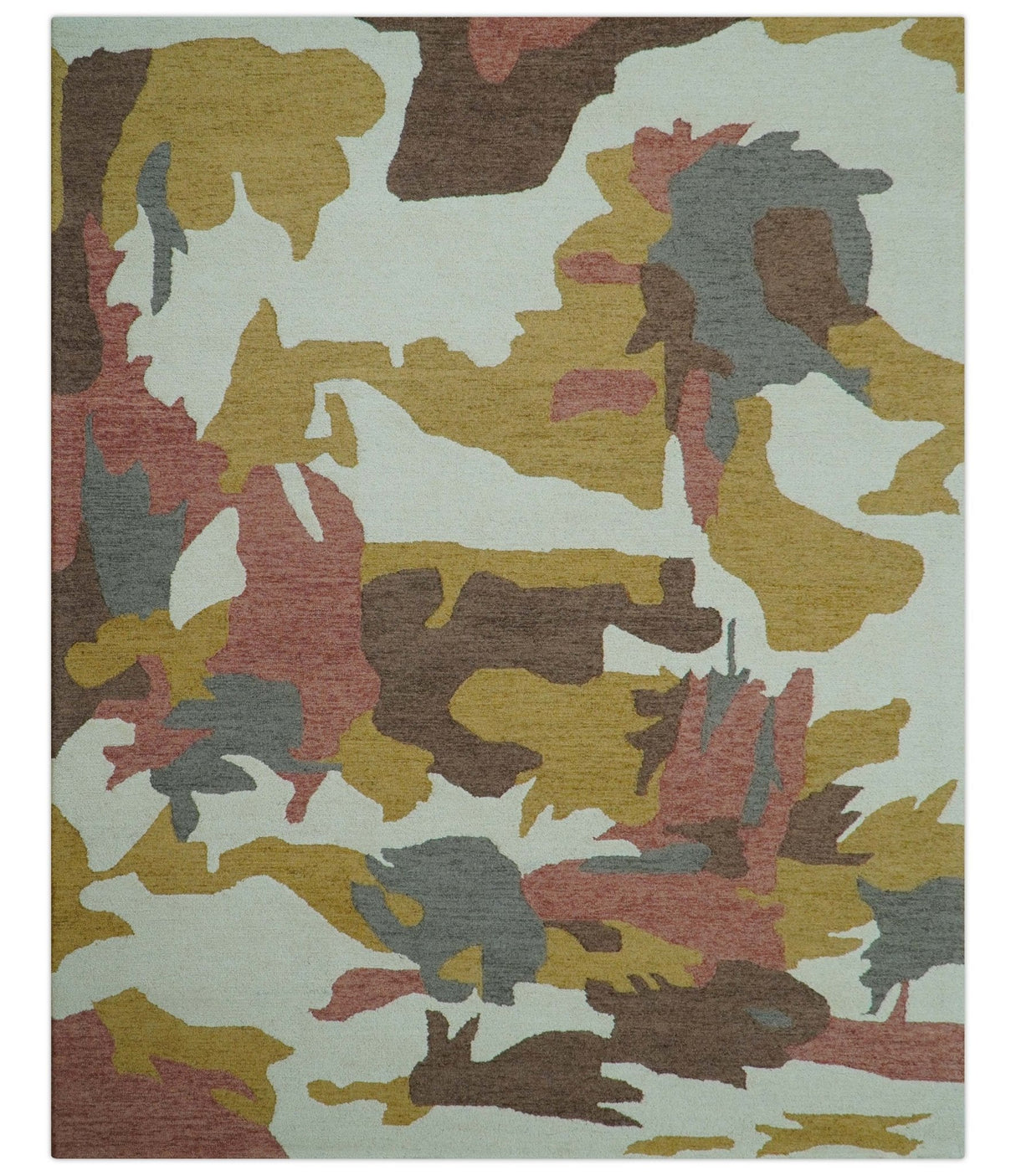 Custom Made Contemporary Abstract Ivory, Yellow And Rust Hand Tufted Wool Area Rug
