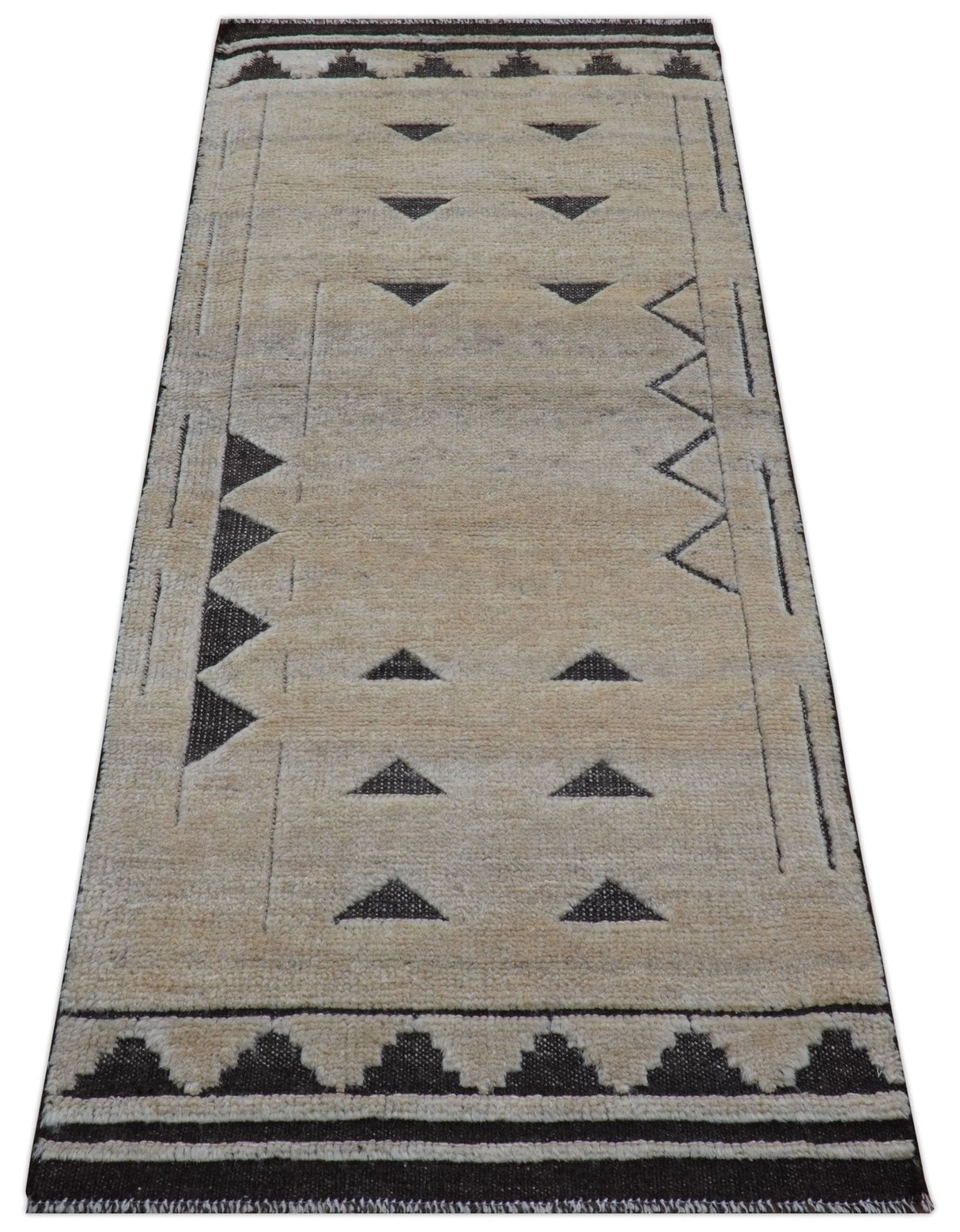 Custom Made Contemporary Design Black And Beige Hand knotted wool Area Rug