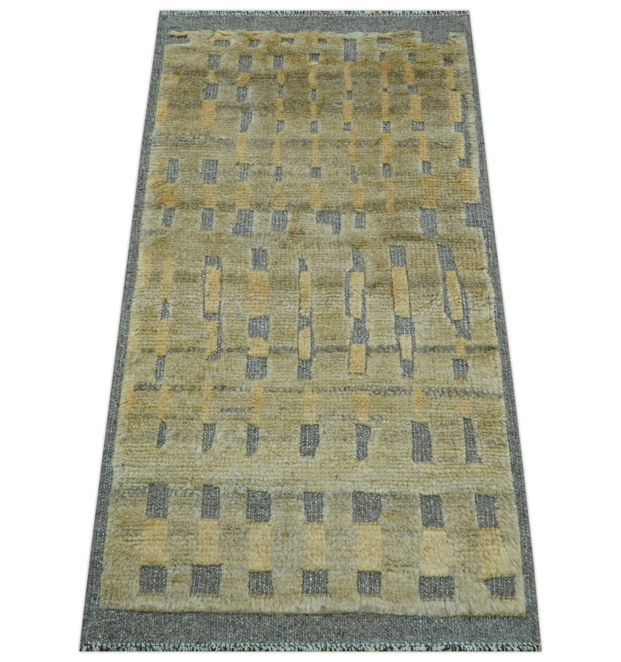 Custom Made Contemporary Design Gray And wheat Hand knotted wool Area Rug