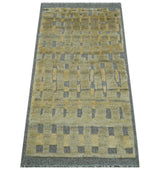 Custom Made Contemporary Design Gray And wheat Hand knotted wool Area Rug