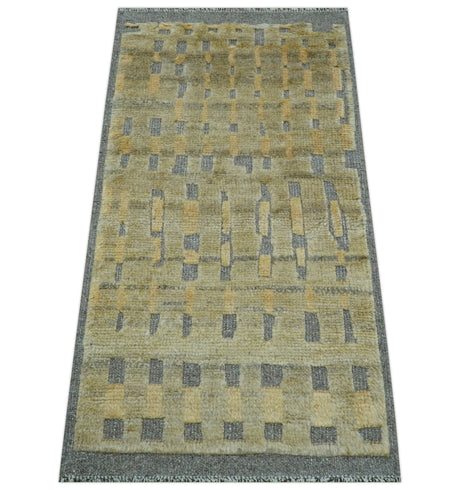 Custom Made Contemporary Design Gray And wheat Hand knotted wool Area Rug