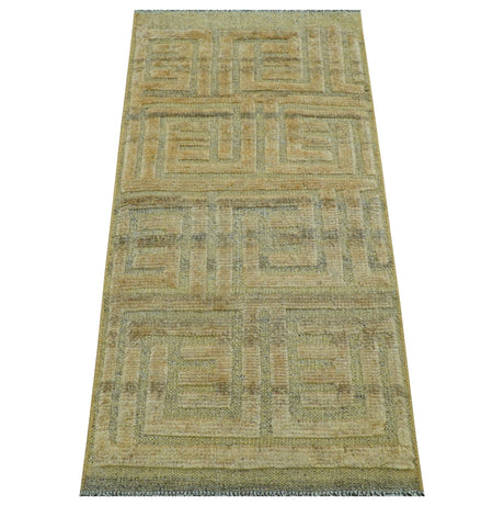 Custom Made Contemporary Design Gray And Wheat Hand knotted wool Area Rug