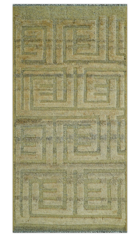 Custom Made Contemporary Design Gray And Wheat Hand knotted wool Area Rug