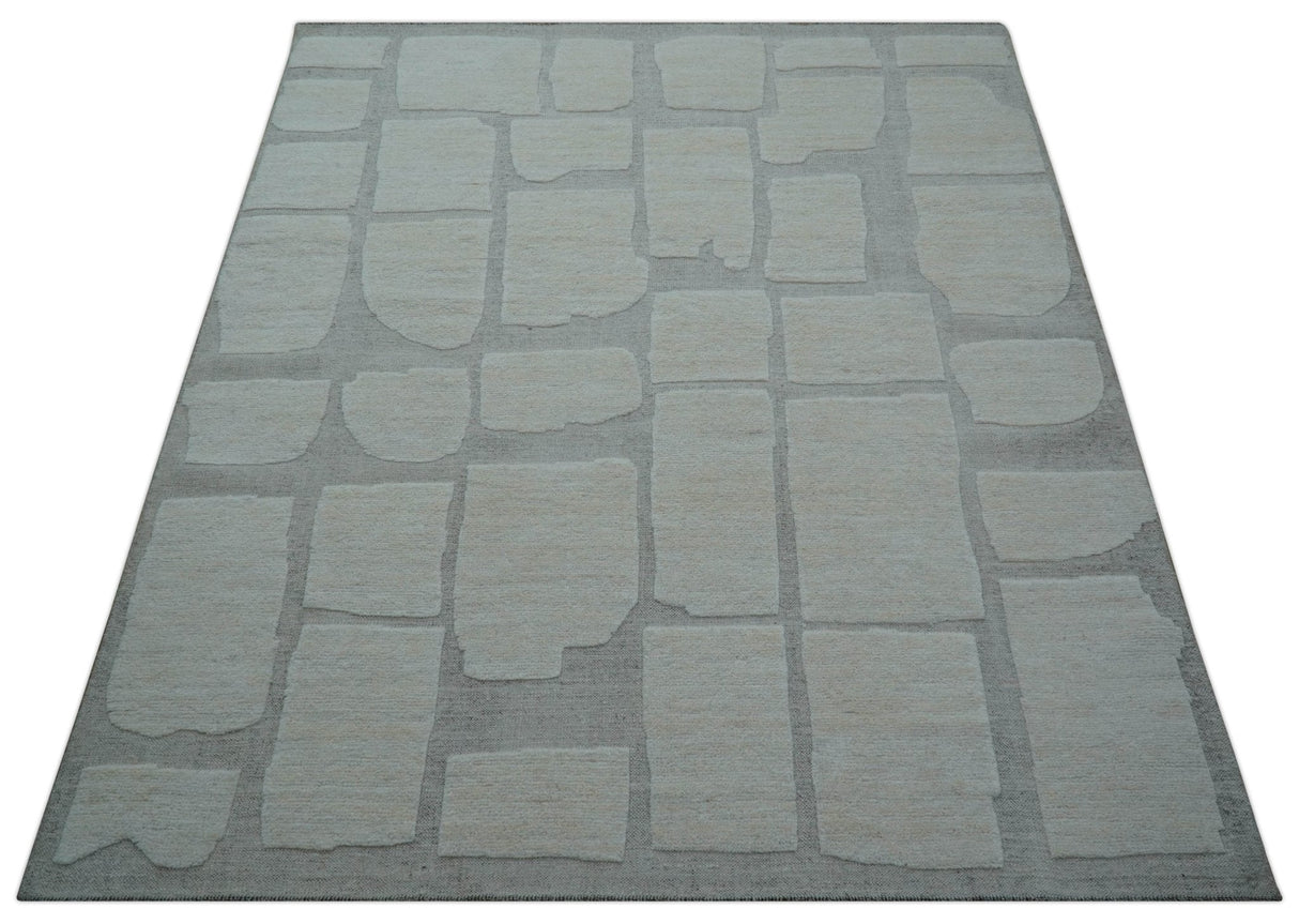 Custom Made Contemporary Gray Hand Knotted Wool Area Rug