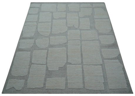 Custom Made Contemporary Gray Hand Knotted Wool Area Rug
