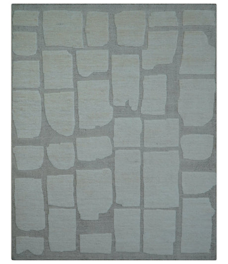 Custom Made Contemporary Gray Hand Knotted Wool Area Rug