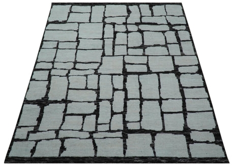 Custom Made Contemporary Ivory And Dark Brown Hand Knotted Wool Rug