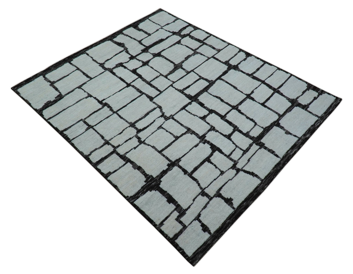 Custom Made Contemporary Ivory And Dark Brown Hand Knotted Wool Rug