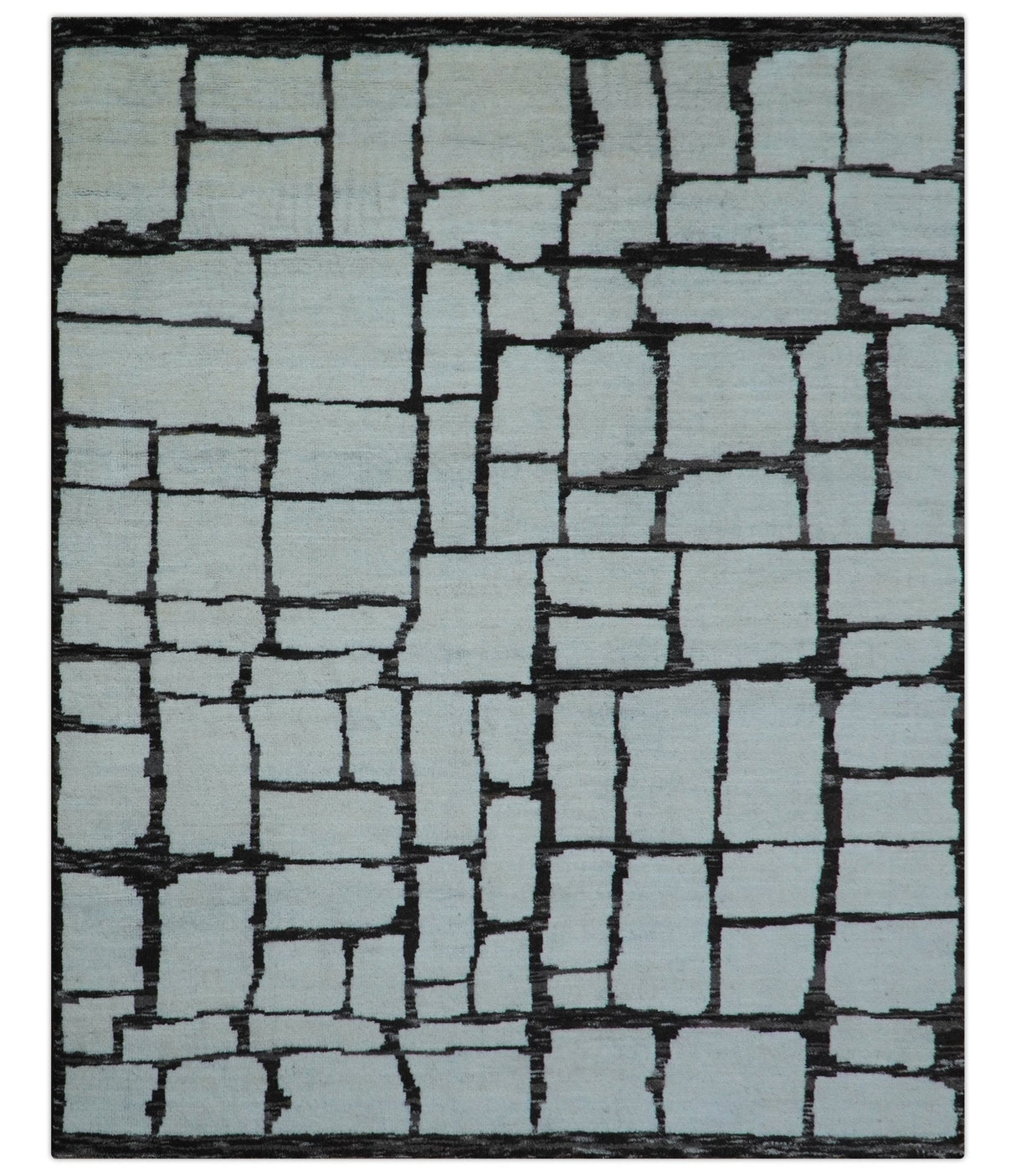 Custom Made Contemporary Ivory And Dark Brown Hand Knotted Wool Rug