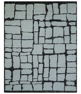 Custom Made Contemporary Ivory And Dark Brown Hand Knotted Wool Rug