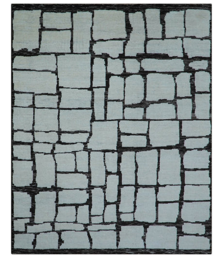 Custom Made Contemporary Ivory And Dark Brown Hand Knotted Wool Rug