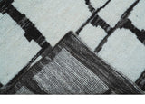 Custom Made Contemporary Ivory And Dark Brown Hand Knotted Wool Rug