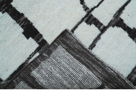 Custom Made Contemporary Ivory And Dark Brown Hand Knotted Wool Rug