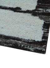Custom Made Contemporary Ivory And Dark Brown Hand Knotted Wool Rug