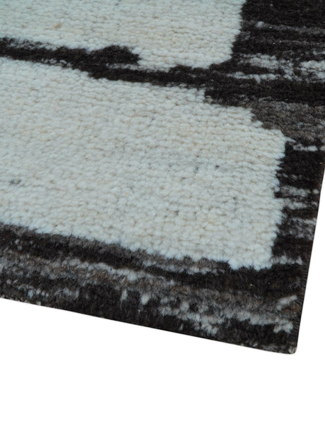 Custom Made Contemporary Ivory And Dark Brown Hand Knotted Wool Rug