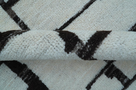 Custom Made Contemporary Ivory And Dark Brown Hand Knotted Wool Rug