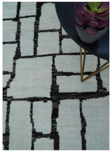 Custom Made Contemporary Ivory And Dark Brown Hand Knotted Wool Rug