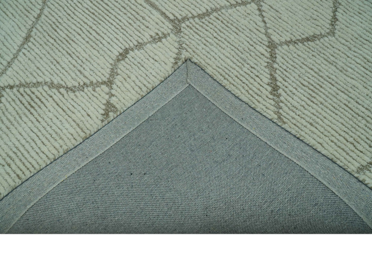 Custom Made Contemporary Pattern Brown And Ivory Hand Tufted Wool Area Rug