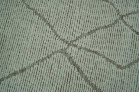 Custom Made Contemporary Pattern Brown And Ivory Hand Tufted Wool Area Rug
