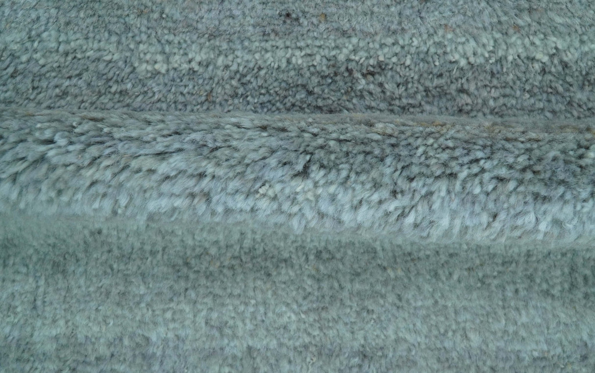 Custom Made Contemporary Solid Blueish Silver Hand knotted wool Area Rug