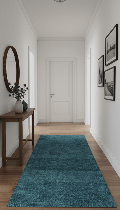 Custom Made Contemporary Solid Plush Blue Hand Knotted Wool Rug