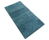 Custom Made Contemporary Solid Plush Blue Hand Knotted Wool Rug
