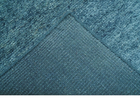 Custom Made Contemporary Solid Plush Blue Hand Knotted Wool Rug