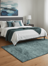Custom Made Contemporary Solid Plush Steel Blue Hand Knotted Wool Rug