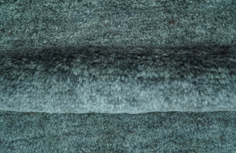 Custom Made Contemporary Solid Plush Steel Blue Hand Knotted Wool Rug