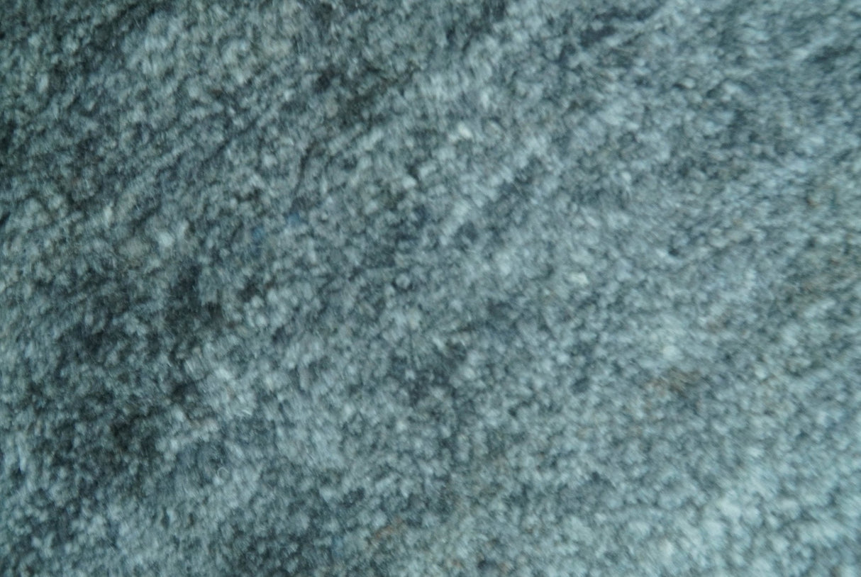 Custom Made Contemporary Solid Plush Steel Blue Hand Knotted Wool Rug