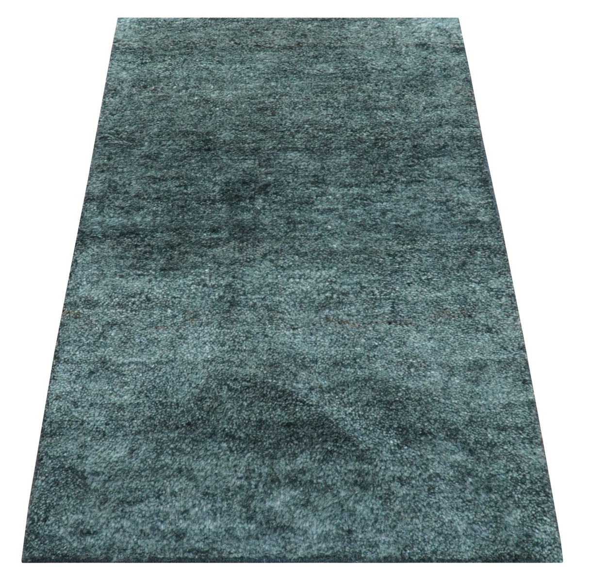 Custom Made Contemporary Solid Plush Steel Blue Hand Knotted Wool Rug