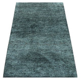 Custom Made Contemporary Solid Plush Steel Blue Hand Knotted Wool Rug