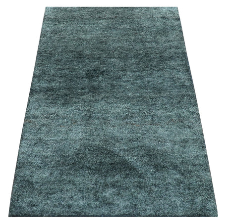 Custom Made Contemporary Solid Plush Steel Blue Hand Knotted Wool Rug