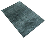 Custom Made Contemporary Solid Plush Steel Blue Hand Knotted Wool Rug
