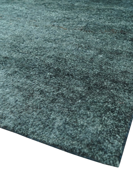 Custom Made Contemporary Solid Plush Steel Blue Hand Knotted Wool Rug