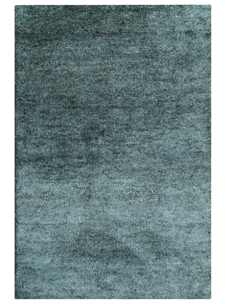 Custom Made Contemporary Solid Plush Steel Blue Hand Knotted Wool Rug-Area Rug-Parc Decor